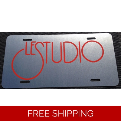 Le Studio License Plates Silver Red Logo